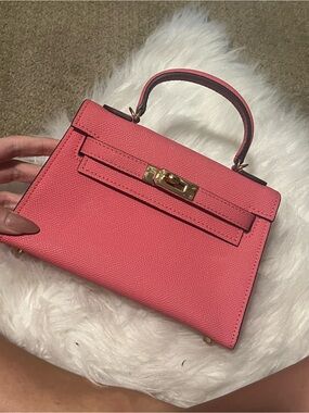 Structured Mini Top-Handle Bag in Coral Pink with Gold Hardware